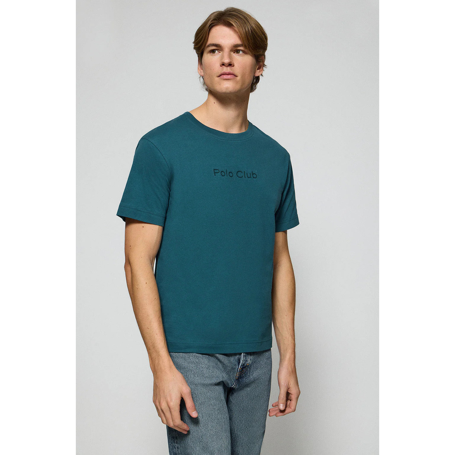 Camiseta azul de manga corta y cuello redondo con logotipo Polo Club