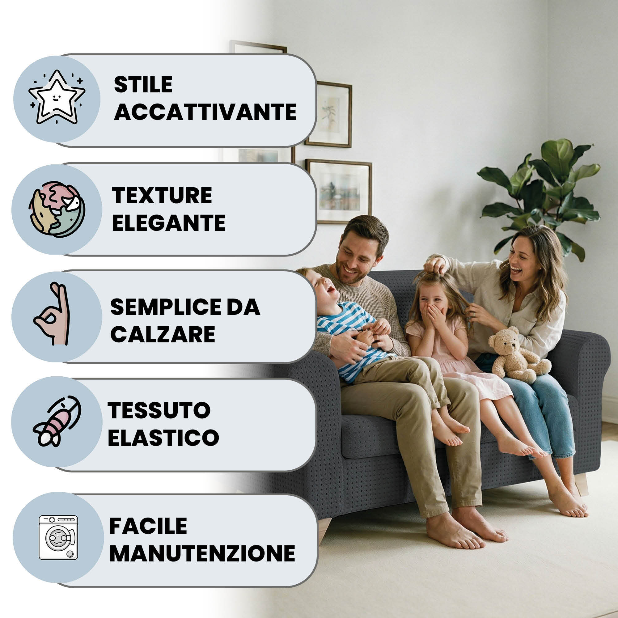 COPRIDIVANO IRIS, Elastico, Estensibile e Sagomato - GRIGIO SCURO