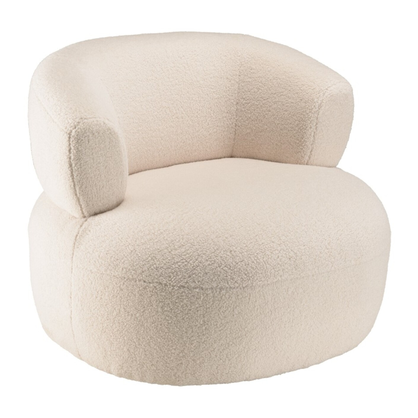 GASTON - Fauteuil en tissu bouclette écru assise arrondie