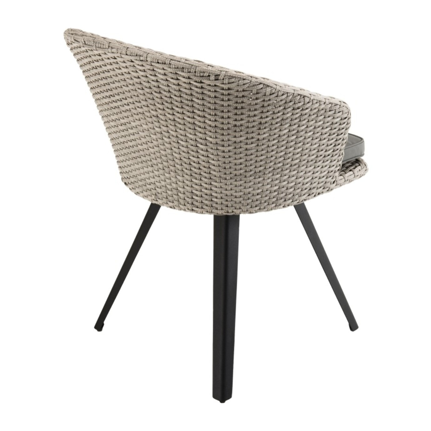VICK - Chaise de jardin en rotin synthétique gris avec coussin gris pieds noirs en métal