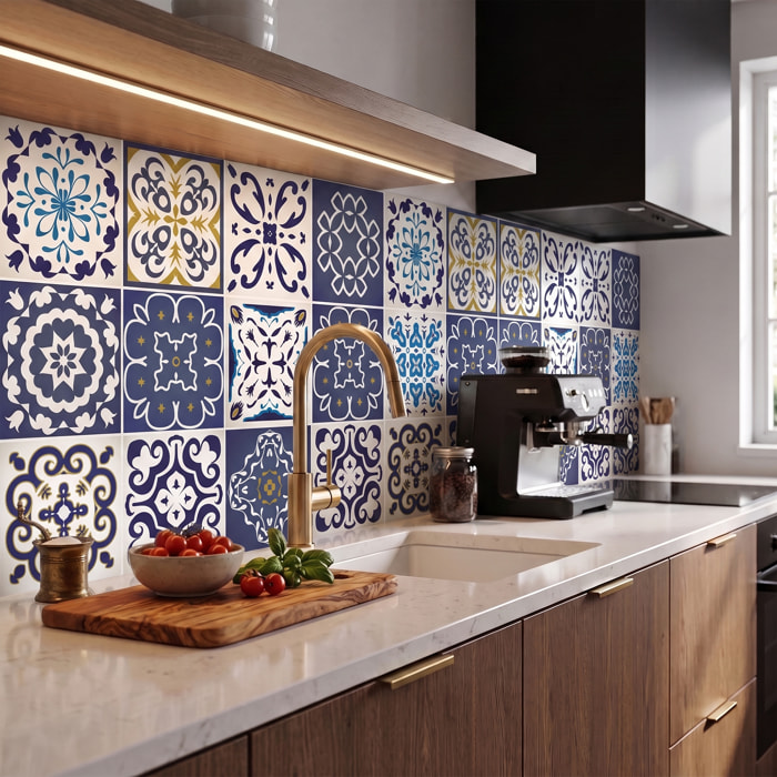 Stickers muraux - Sticker Mural Carrelage adhésif Cuisine Salle de Bain - 12 STICKERS CARRELAGES AZULEJOS JANEIRO