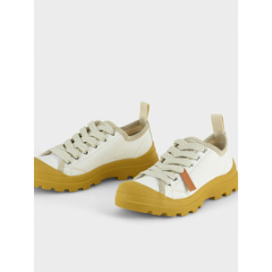 ZAPATO CON CORDONES MUJER P03 LINO Y ANTE BLANCO AMARILLO