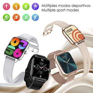 Smartwatch DT116 con monitor cardiaco, pantalla de acceso rápido, notificaciones, acceso asistente de voz.