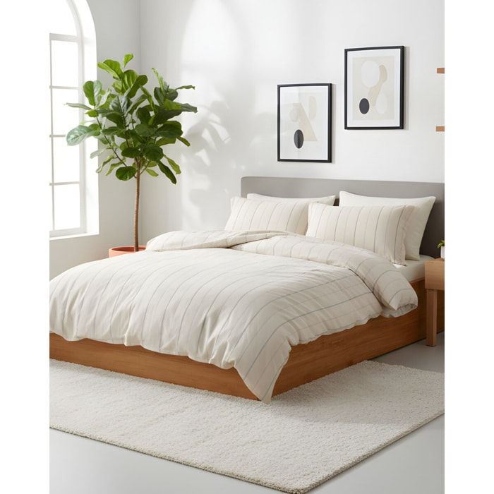 Parure housse de couette et taie(s) d'oreiller coton lavé tisse-teint