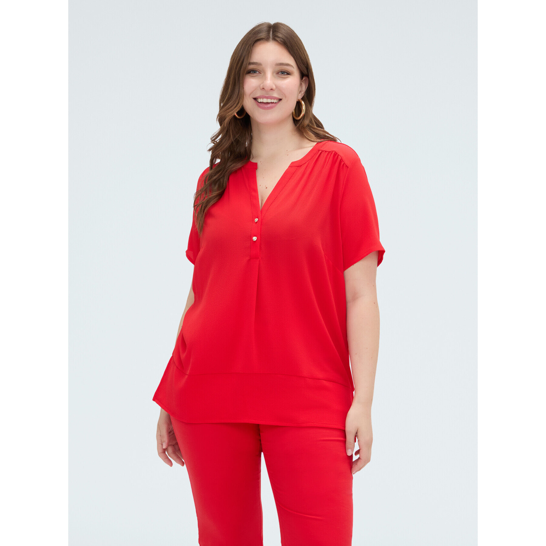 Fiorella Rubino - Camiseta de mezcla de lyocell con botones - Rojo