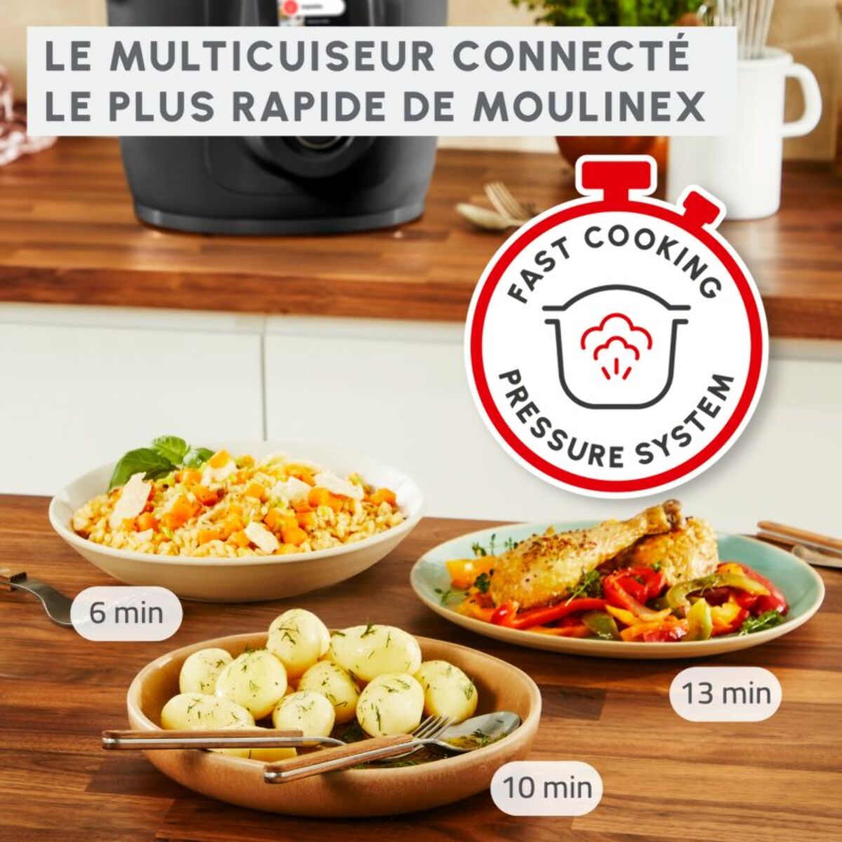 Cookeo MOULINEX CE952810 noir wifi 6 L, 9 modes de cuisson, 150 recettes