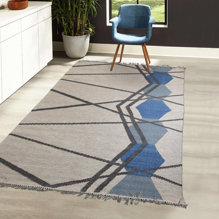 Tapis kilim fait à la main en laine motif géométrique
