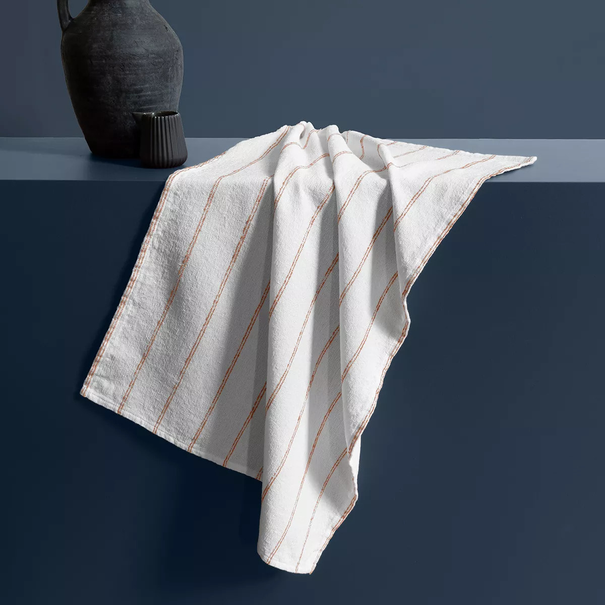 Torchon pur coton lavé motif jacquard blanc orange Rimini terracotta