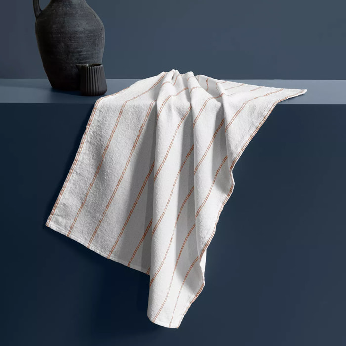 Torchon pur coton lavé motif jacquard blanc orange Rimini terracotta