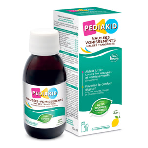 PEDIAKID - Sirop Nausées-vomissements Mal des Transports - Complément alimentaire à base de plantes - Confort digestif - Contre les nausées & vomissements - Goût citron - Flacon 125 ml