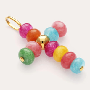Charm Croce Color Stones  Acciao Placcato Oro