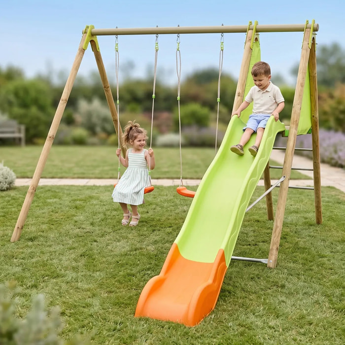 Balançoire en bois poutre métal 2,30 m Techwood ARROBA - 4 enfants
