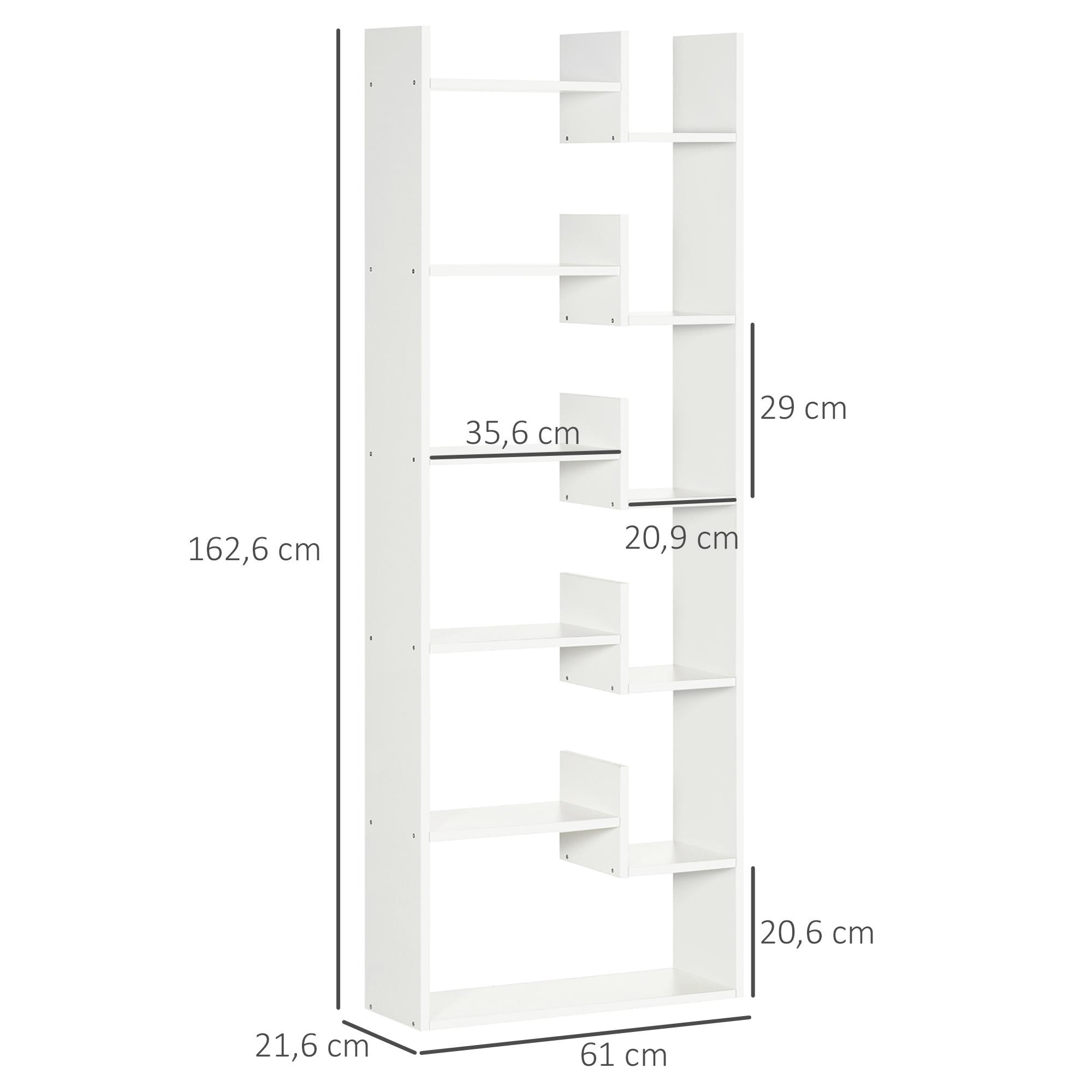 HOMCOM Estantería Librería de 6 Niveles Estantería de Madera con 11 Compartimientos Abiertos para Salón Oficina Estudio Antivuelco Carga 30 kg 61x21,6x162,6 cm Blanco