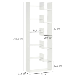 HOMCOM Estantería Librería de 6 Niveles Estantería de Madera con 11 Compartimientos Abiertos para Salón Oficina Estudio Antivuelco Carga 30 kg 61x21,6x162,6 cm Blanco