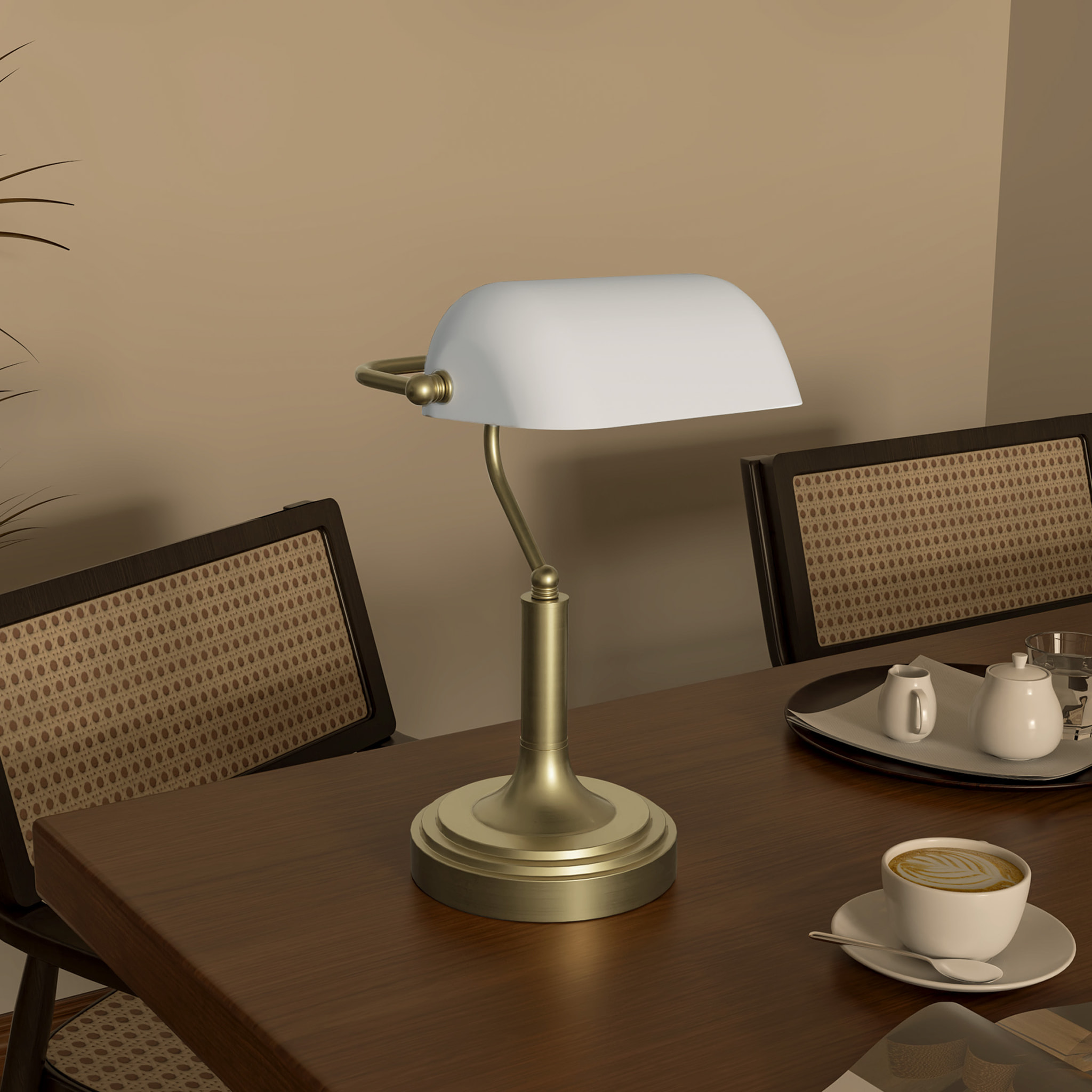 Lámpara de Escritorio Banquero Vintage Lámpara de Mesa Banker E27 con Pantalla Orientable a 45° Interruptor Basculante para Hogar Dormitorio Oficina Biblioteca Blanco