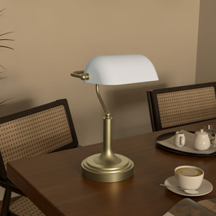 Lámpara de Escritorio Banquero Vintage Lámpara de Mesa Banker E27 con Pantalla Orientable a 45° Interruptor Basculante para Hogar Dormitorio Oficina Biblioteca Blanco