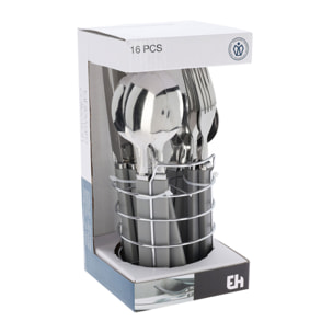 Well home juego de 17 cubiertos en soporte - acero inoxidable con mango de pp