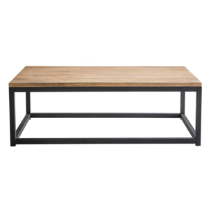 Table basse rectangulaire bois clair manguier massif et métal noir L120 cm FACTORY