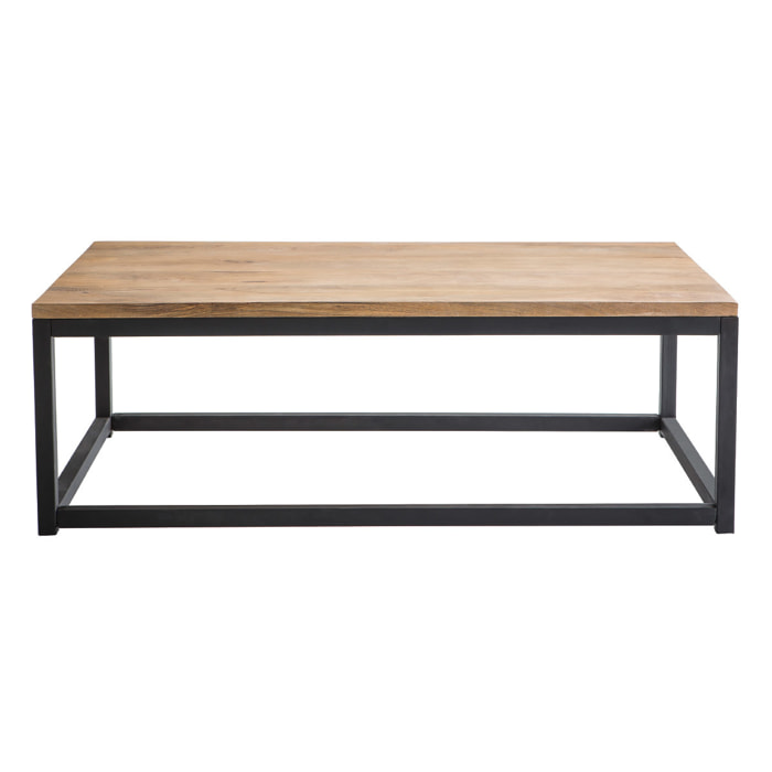 Table basse rectangulaire bois clair manguier massif et métal noir L120 cm FACTORY