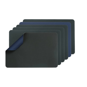 Set de table rectangulaire réversible - 6 pièces - Cuir recyclé bleu nuit et gris anthracite