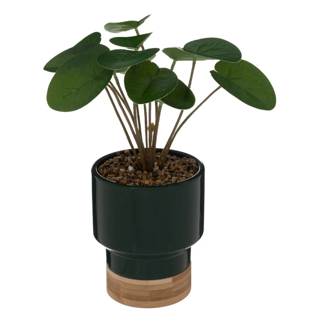 Plante artificielle en pot en céramique & bambou H26cm vert foncé