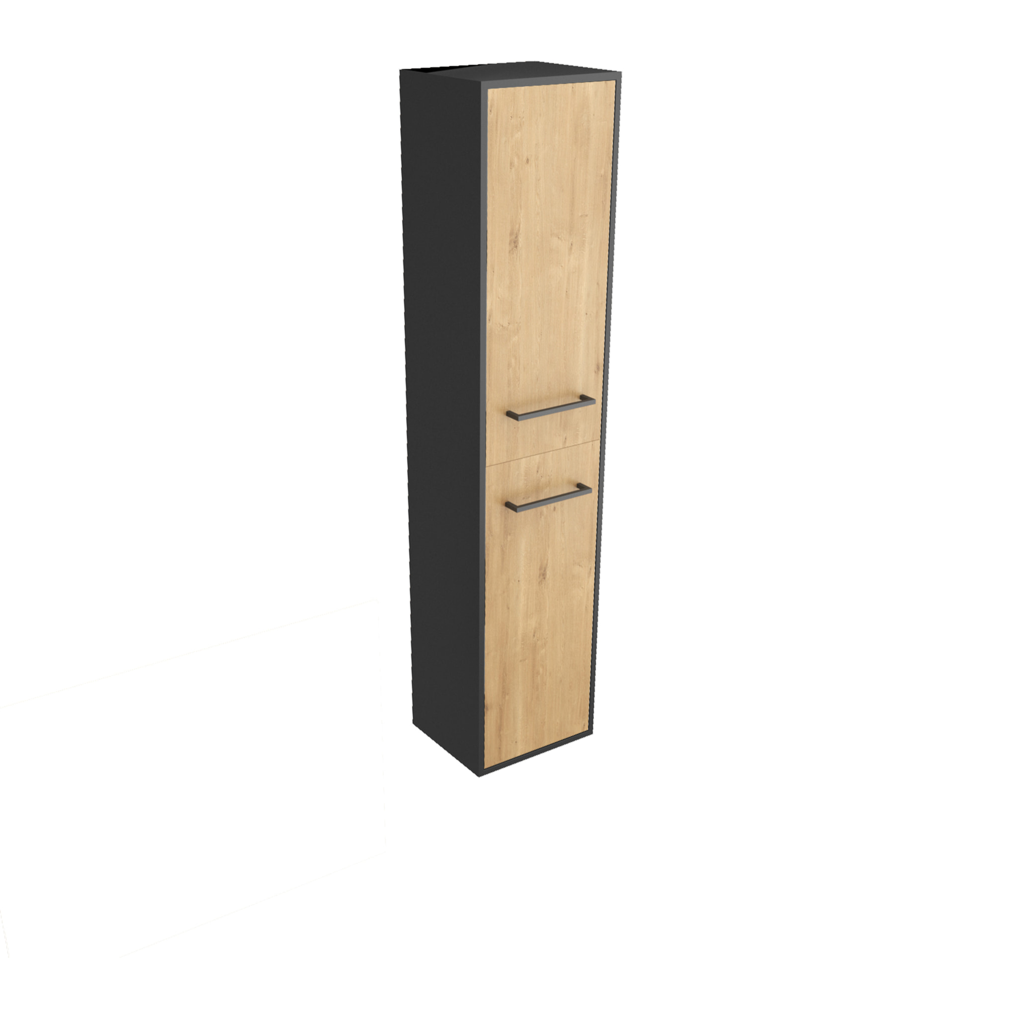 Colonne de salle de bain noir mat 30x35x150cm 2 portes chêne naturel poignées noir mat - STRUCTURA