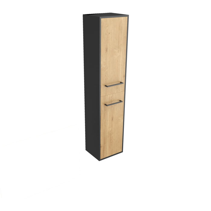 Colonne de salle de bain noir mat 30x35x150cm 2 portes chêne naturel poignées noir mat - STRUCTURA