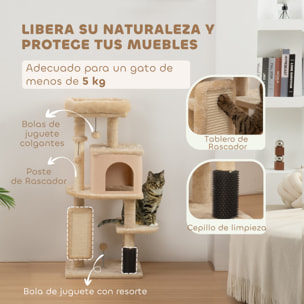 Árbol Rascador para Gatos Altura 104 cm Árbol para Gatos Torre para Gatos con Plataformas Poste con Cepillo Bolas Colgantes y Almohadilla para Rascar Beige