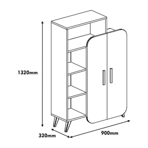 Credenza Dgiavard, Buffet da soggiorno, Madia da salotto, Dispensa da cucina, 90x32h132 cm, Noce e Bianco