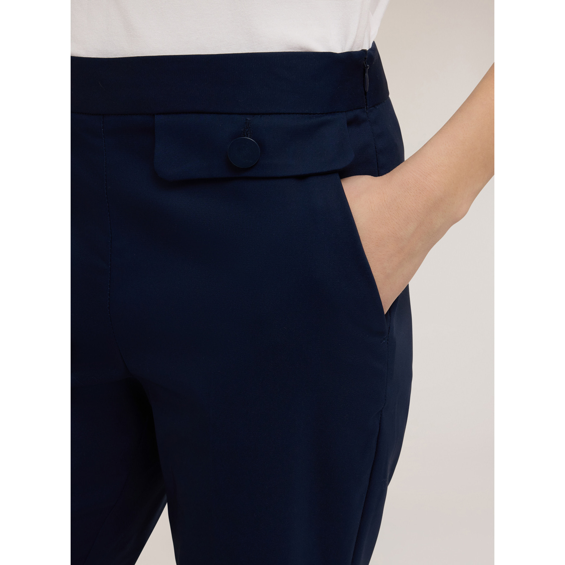 Motivi - Pantalones kick flare de algodón técnico - Azul