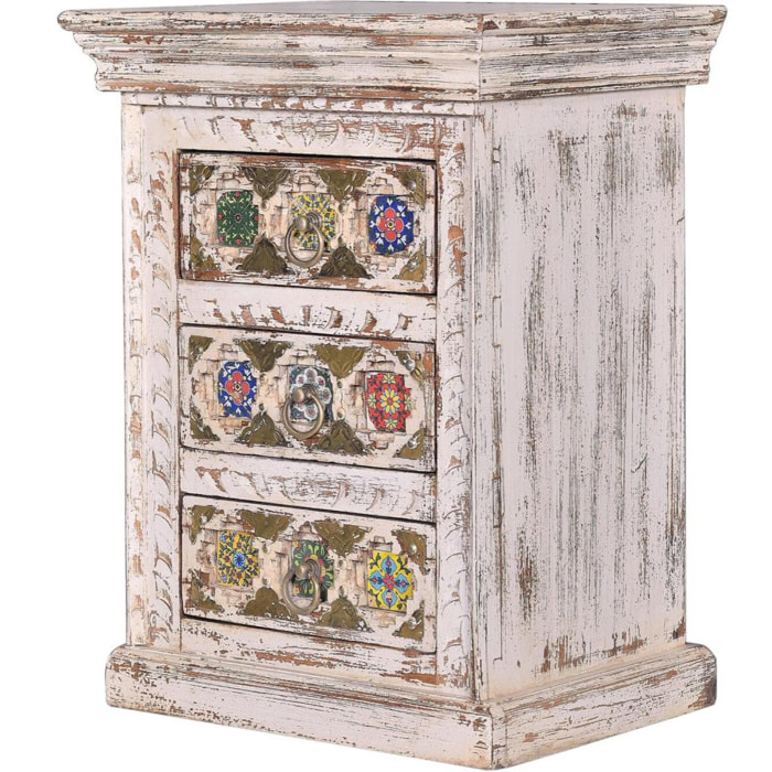 Mueble auxiliar - Madera de Mango, Cerámica y Bronce - 45x35x60cm