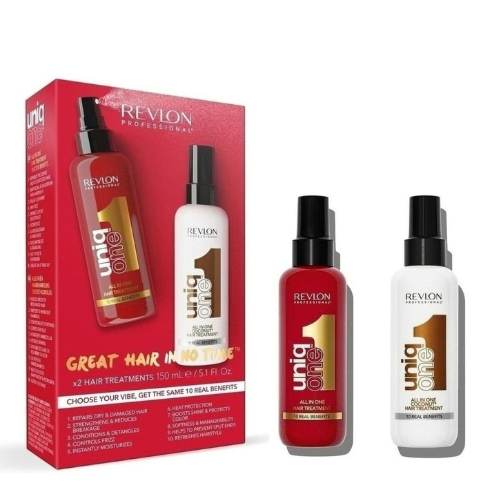UniqOne - Coffret Masque Spray Sans Rinçage 10 Bienfaits Classique et Coco 2x150 ml