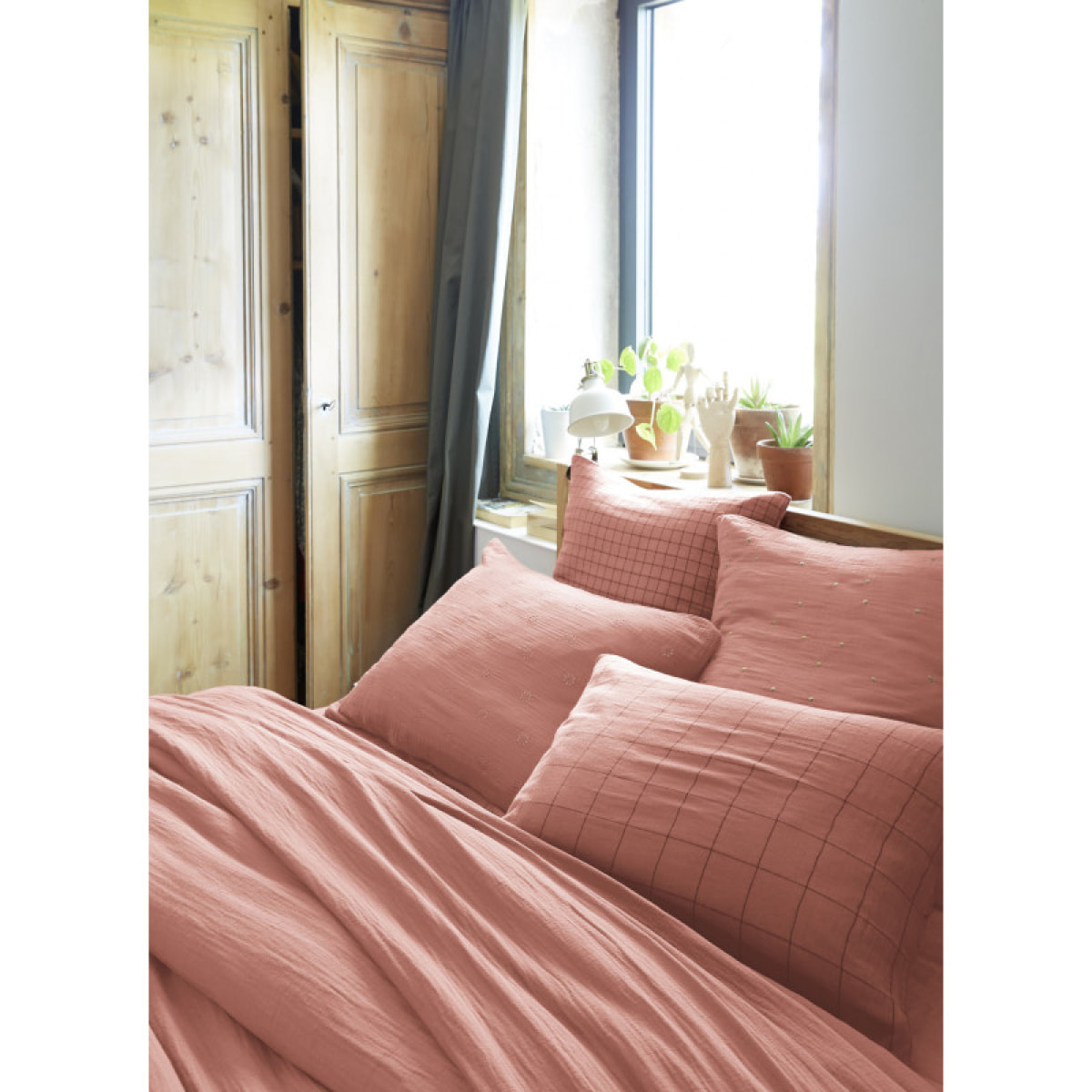 Taie d'oreiller Pois Doré Déco "Gaïa Chic" "Gaze de Coton" - Gaïa Chic Rose Pêche