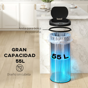 Cubo de Basura Cocina Automático 55 L, Papelera de Cocina de Acero Inoxidable con Sensor Infrarrojo, Cierre Suave y Anillo, Antihuellas, para Dormitorio, Oficina y Hogar, Plateado
