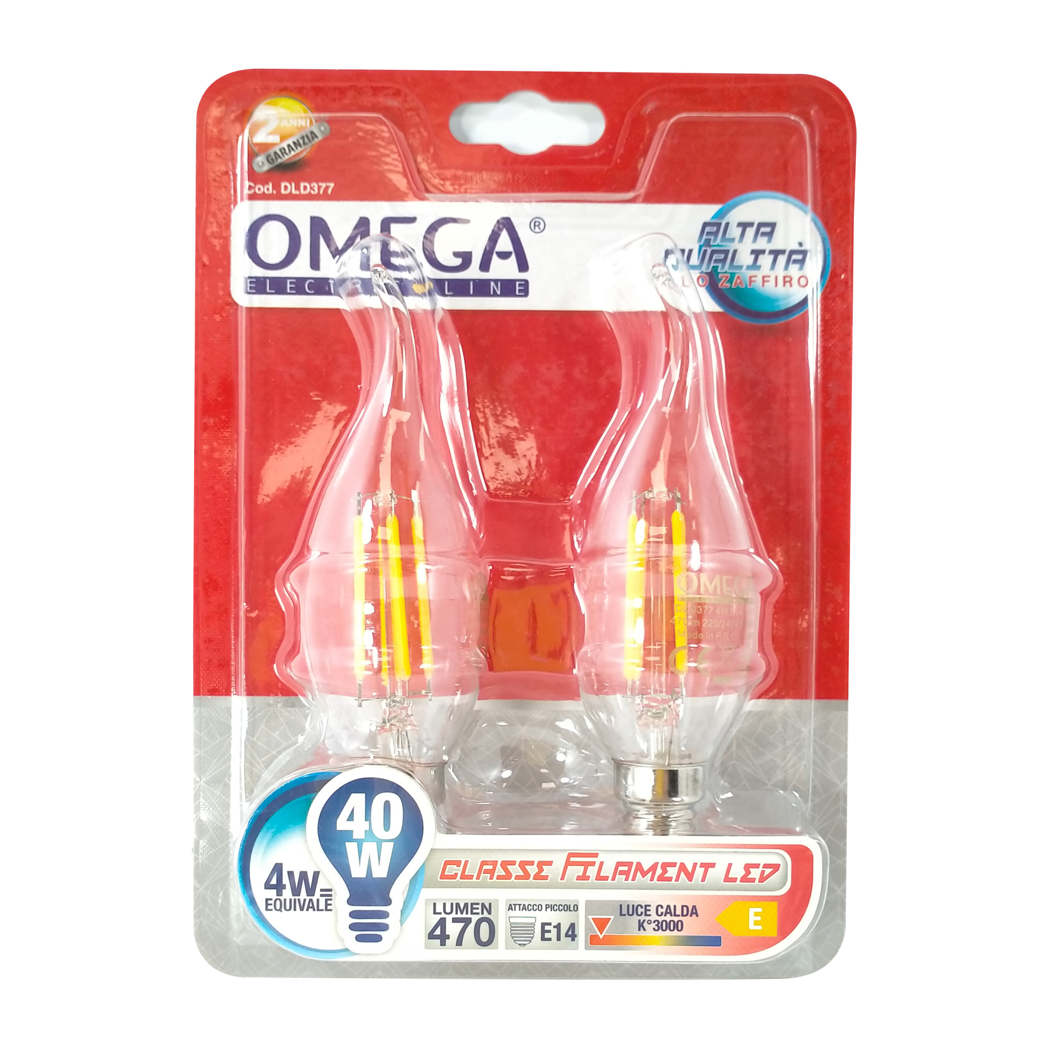 OMEGA Set 6 pezzi filament led soffio di vento c35t 4w 470lm 
3000k e14