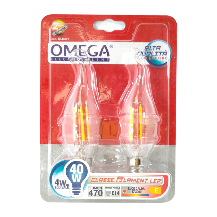 OMEGA Set 6 pezzi filament led soffio di vento c35t 4w 470lm 
3000k e14