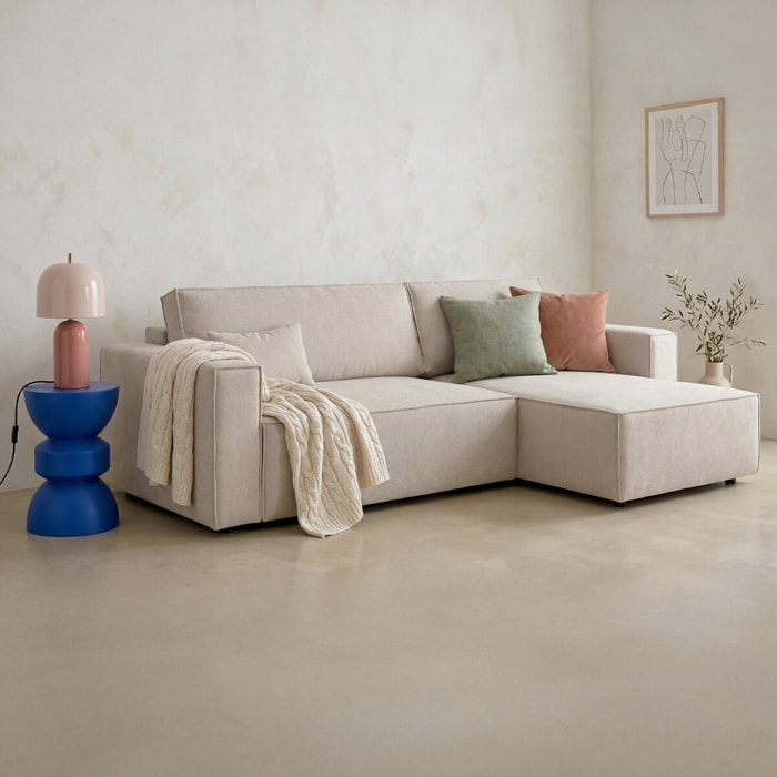 Canapé d'angle convertible 4 places en tissu chenille - LIVIA