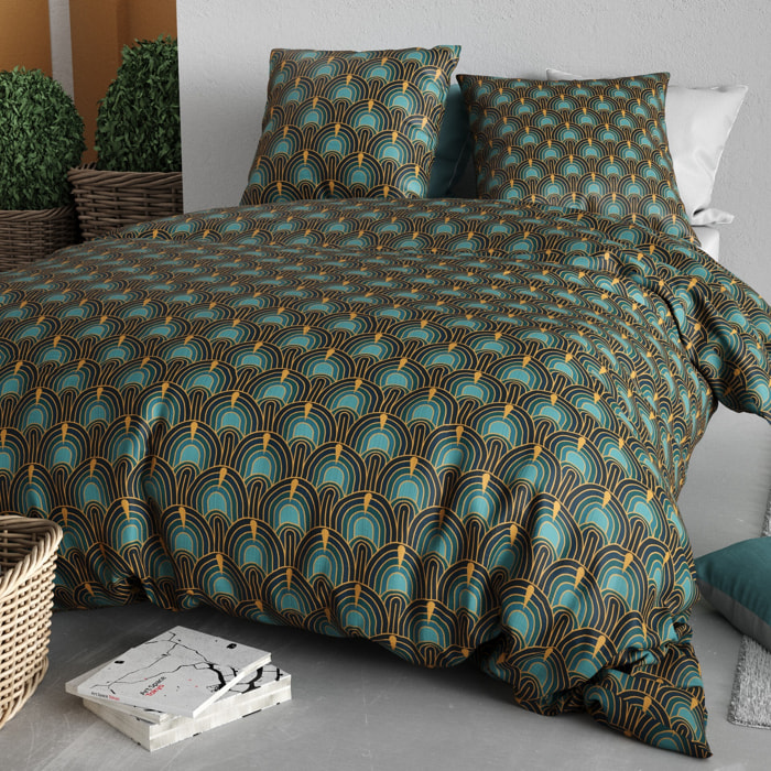 Parure housse de couette imprimée 220x240cm + 2 Taies 100% coton 57fils ROMANA