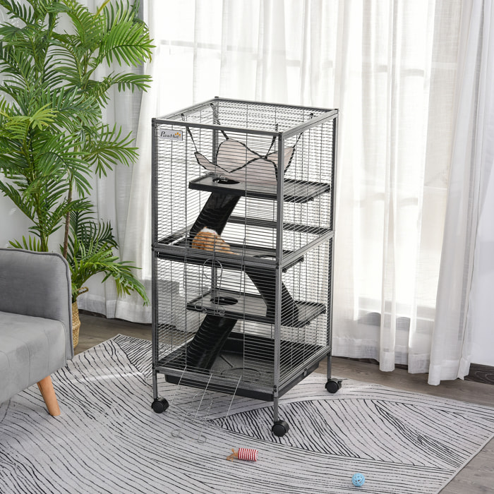 Cage pour petits animaux portable avec 2 portes hamac métal PP 52 x 52 x 113,5 cm gris