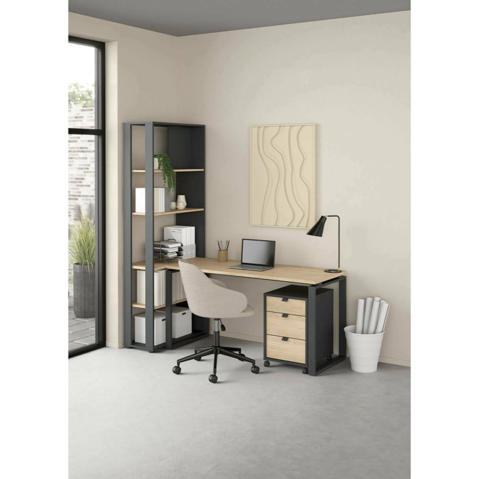 Scrivania Etienne, Scrittoio multiuso, Tavolo per ufficio porta PC, Piano di lavoro, 184x80 h205 cm, Rovere e Grigio