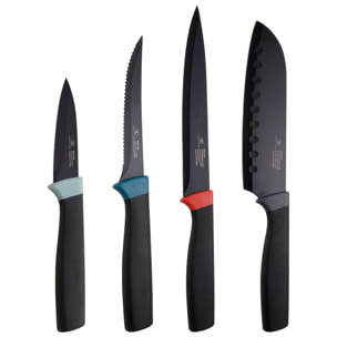 Juego de cuchillos santoku 17,5cm + fileteador 20cm + pelador 8,5cm + chuletero 11,25cm en acero inoxidable 'essence'