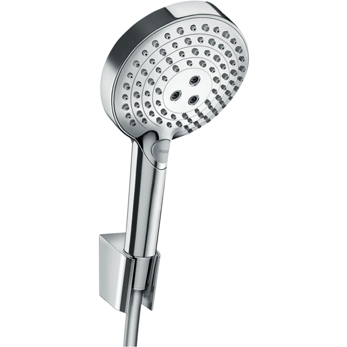 Ensemble support mural et douchette 120 3jet PowderRain avec flexible de douche 160 cm chromé Raindance Select