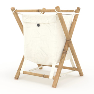 Panier à linge pliable en tissu blanc et bambou  - Bami