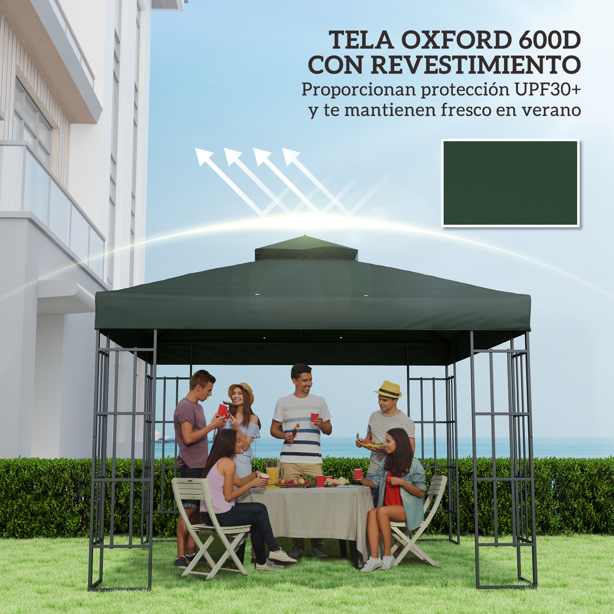 Techo de Repuesto para Cenador 3x3 m Cubierta de Repuesto 370g/ãŽ¡ con Techo Doble con Mosquitera Protección UV 30+ Toldo de Recambio para Pabellón Gazebo Verde