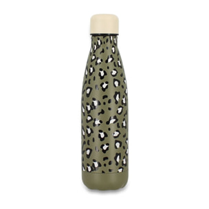 Bouteille animals léopard 500ml en acier inoxydable kaki