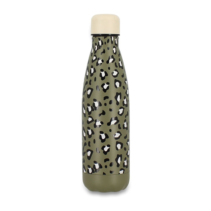 Bouteille animals léopard 500ml en acier inoxydable kaki