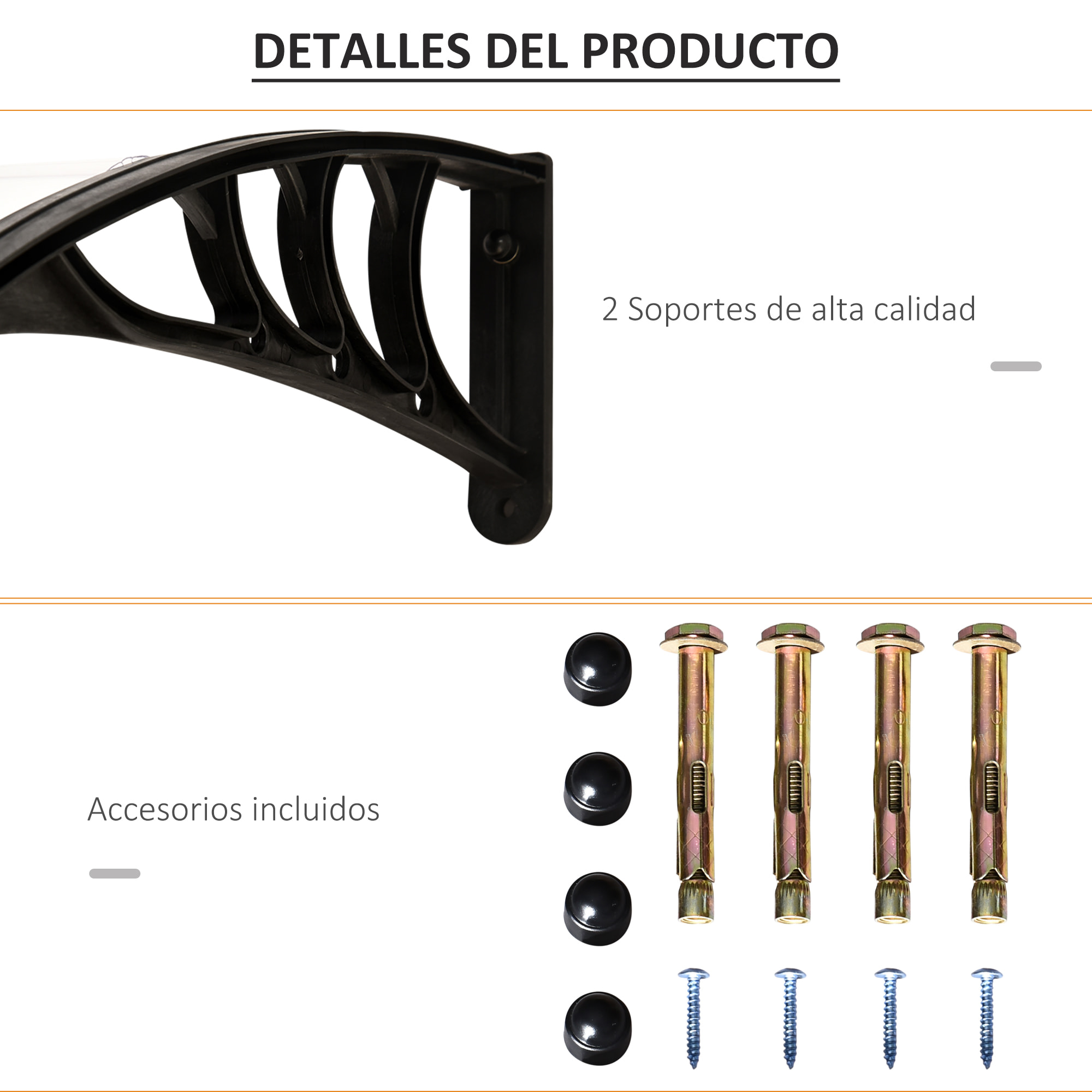 Tejadillo de Protección 75x100 cm Marquesina Exterior para Puertas y Ventanas contra Sol y Lluvia con Soporte de Aleación de Aluminio Transparente