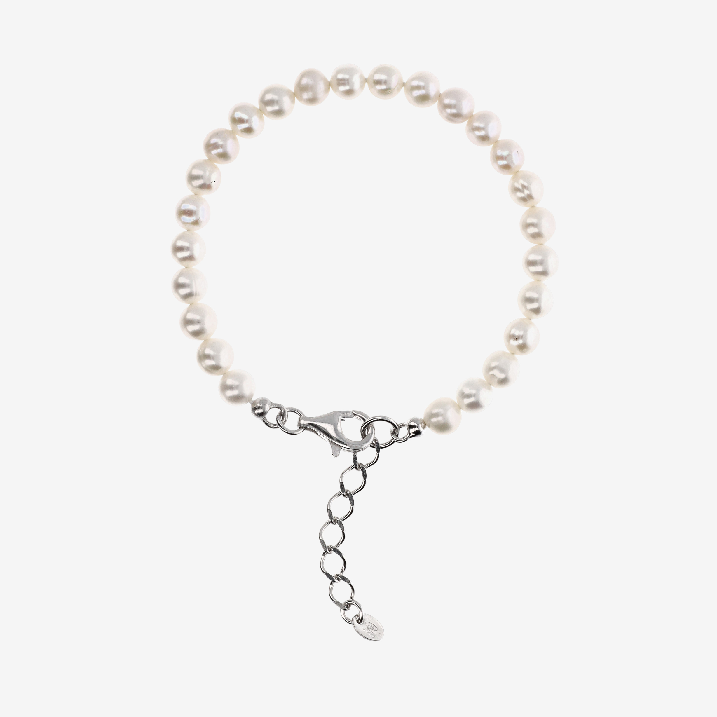 Bracciale con Perle d'Acqua Dolce Bianche Ø 6/6.5 mm in Argento 925 placcato Oro bianco 18Kt