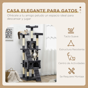 Árbol Rascador para Gatos Grande 49x49x173 cm con Múltiples Niveles con Cuevas Escaleras Juguetes Colgantes Camas Centro Actividades Sisal Beige