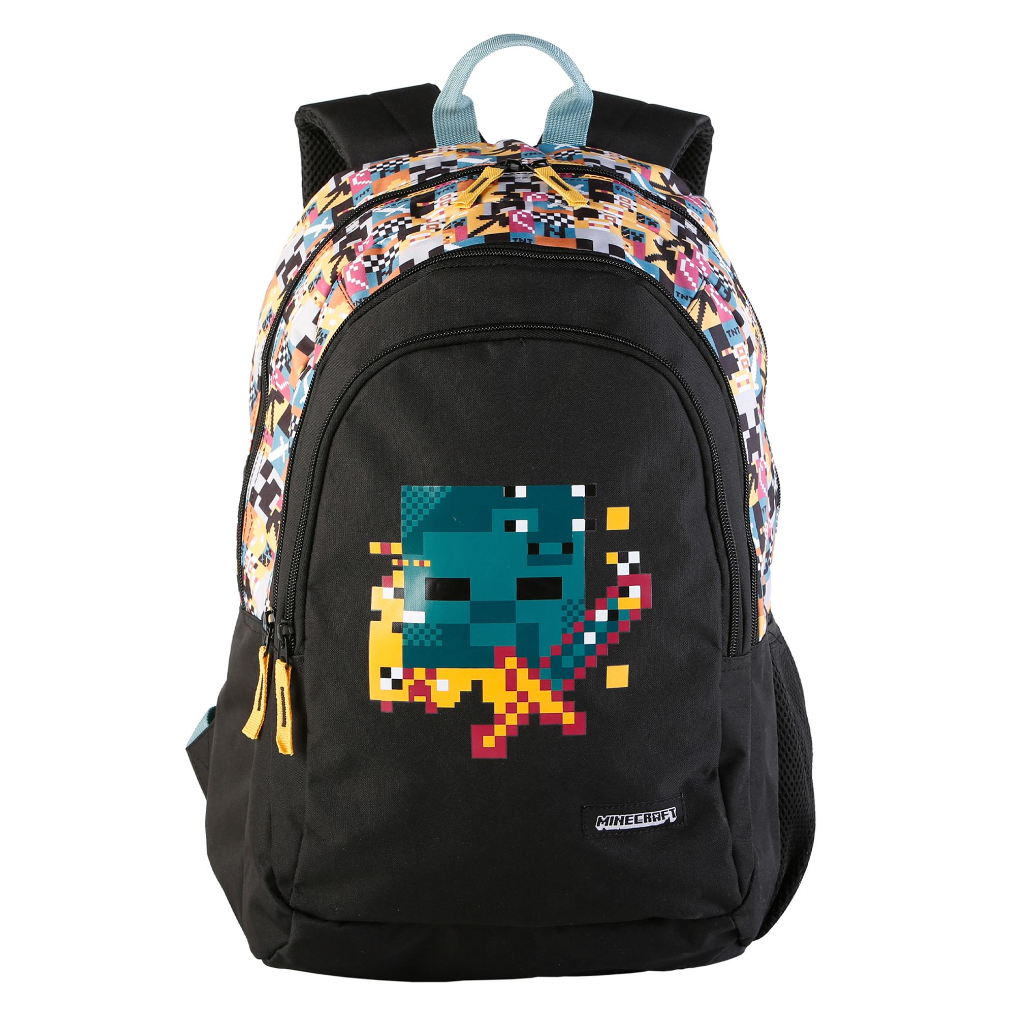 Minecraft Pixel mochila primaria doble compartimento, de gran capacidad y adaptable a carro.